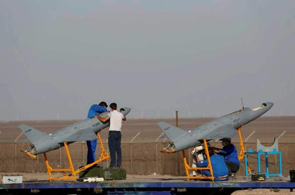 Iranian drones during a military exercise, of which Russia is importing "hundreds" of, according to the US military Iranian drones during a military exercise, of which Russia is importing "hundreds" of, according to the US military