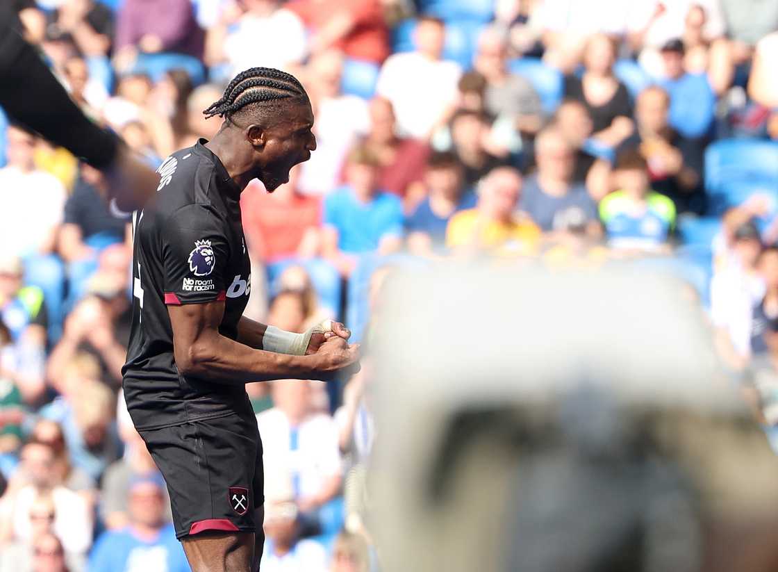 Mohammed Kudus of West Ham United celebrates scoring their side's first goal of the game during the Premier League match between Brighton & Hove Albion FC and West Ham United FC at Amex Stadium on April 26, 2025 in Brighton, England Mohammed Kudus of West Ham United celebrates scoring their side's first goal of the game during the Premier League match between Brighton & Hove Albion FC and West Ham United FC at Amex Stadium on April 26, 2025 in Brighton, England
