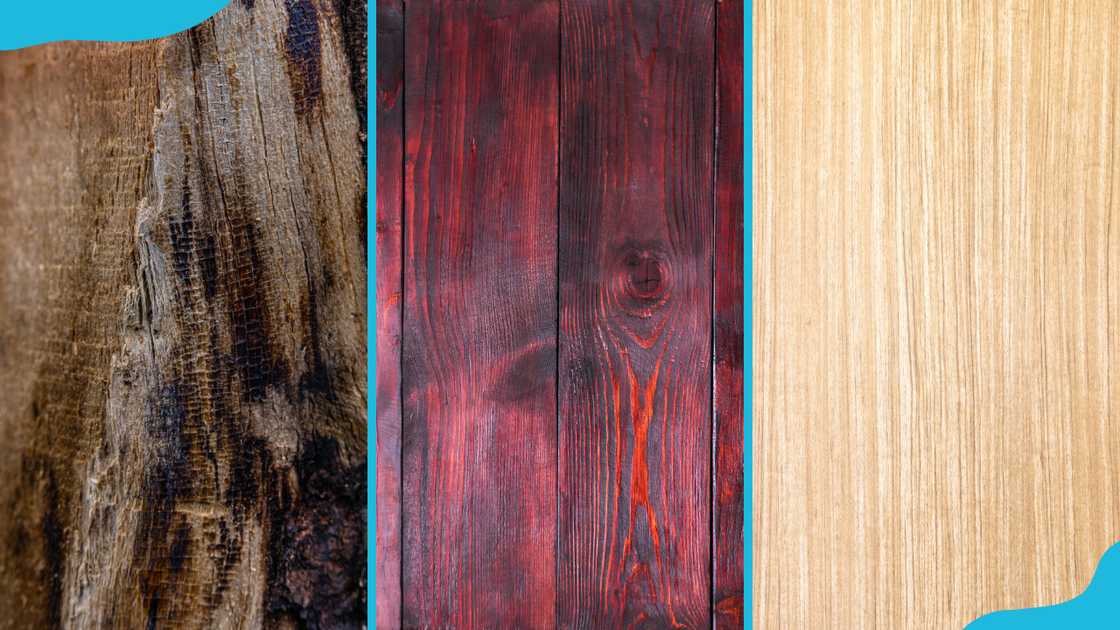 Distressed pine wood grain (L), old redwood (C), Western red cedar (R). Distressed pine wood grain (L), old redwood (C), Western red cedar (R).
