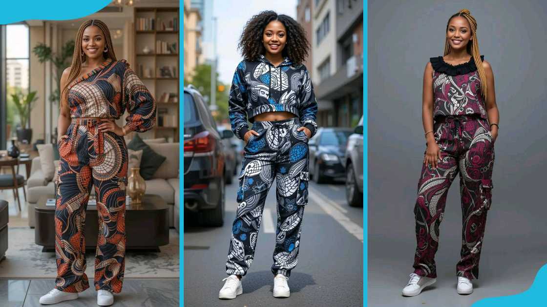 Teenagers wearing two-piece Ankara top and pants Teenagers wearing two-piece Ankara top and pants