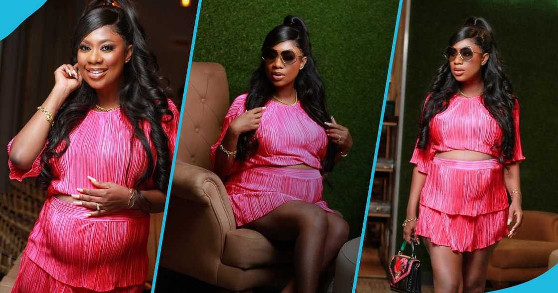 Selly Galley in a pink crop top and mini skirt