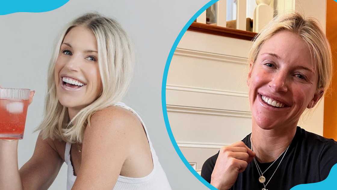 Kelly Stafford sits in a room (L). She poses on a couch (R) Kelly Stafford sits in a room (L). She poses on a couch (R)