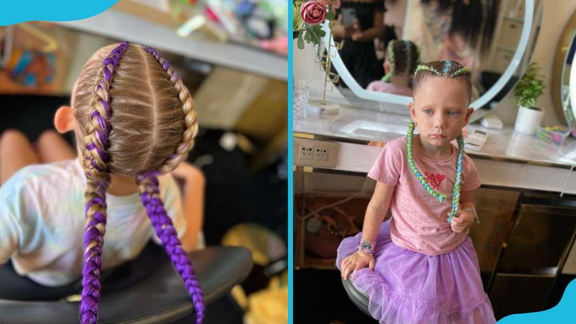 2 little girls in two ponytail braids