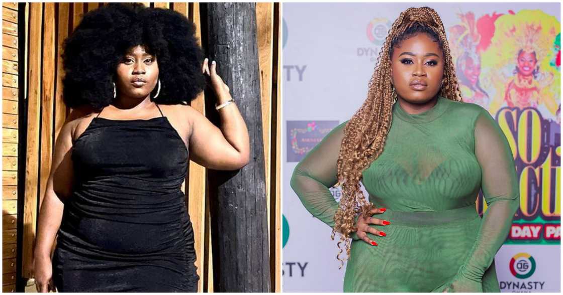 Lydia Forson slays in an afro wig and black dress (left), and green outfit (right). Lydia Forson slays in an afro wig and black dress (left), and green outfit (right).