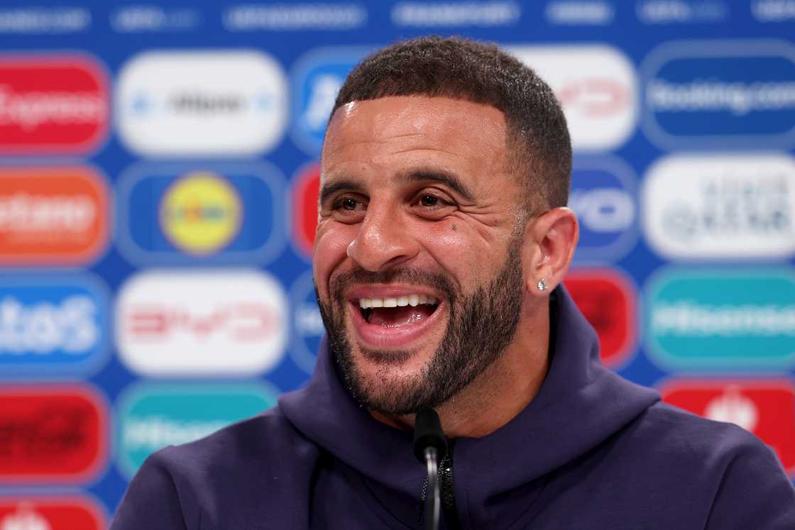 Kyle Walker is at a press conference in Frankfurt am Main, Germany Kyle Walker is at a press conference in Frankfurt am Main, Germany