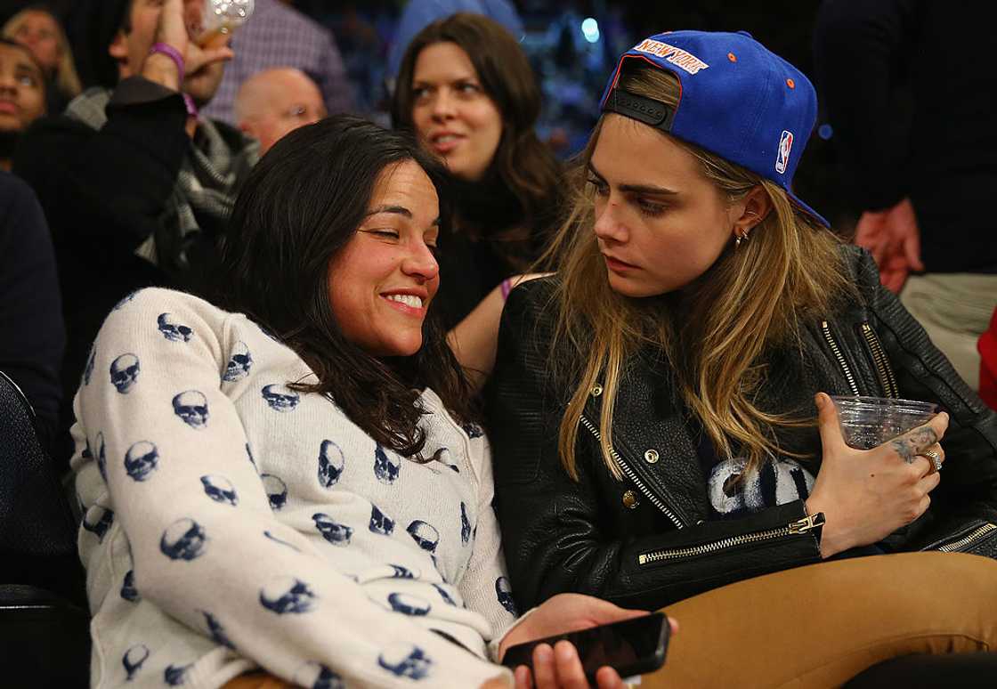 Michelle Rodrigiez and Cara Delevingne during a match Michelle Rodrigiez and Cara Delevingne during a match