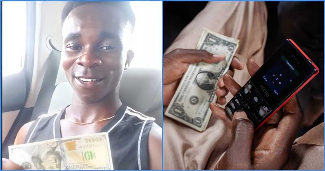 Young Ghanaian man gets emotional after holding dollars Young Ghanaian man gets emotional after holding dollars