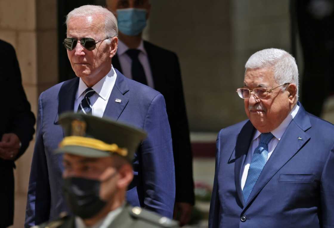 US President Joe Biden is received by Palestinian President Mahmud Abbas in Bethlehem US President Joe Biden is received by Palestinian President Mahmud Abbas in Bethlehem