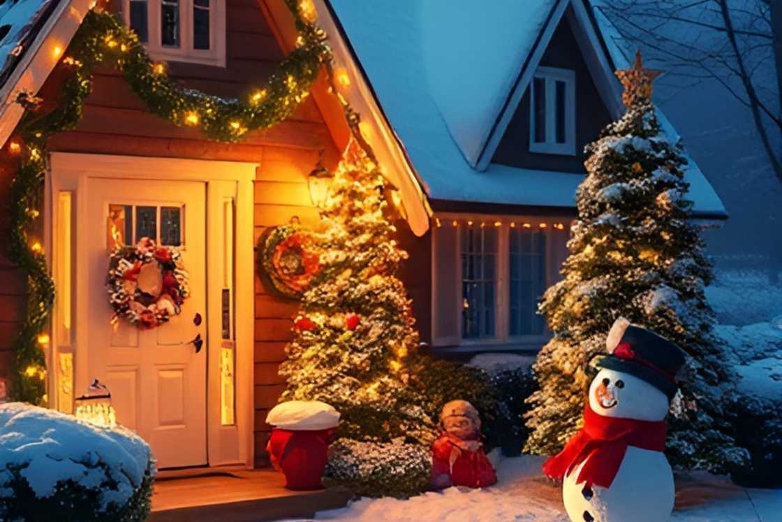 String lights along Chrismas trees String lights along Chrismas trees