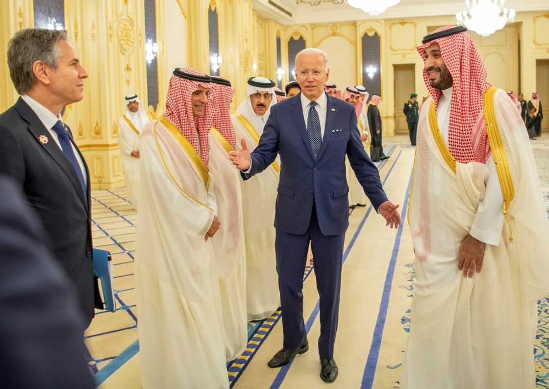 This photo released by the Saudi Royal Palace on July 15 shows Saudi Crown Prince Mohammed bin Salman (R), US President Joe Biden (2nd-R), Saudi Minister of State for Foreign Affairs Adel al-Jubeir (C-L) and US Secretary of State Antony Blinken (L) This photo released by the Saudi Royal Palace on July 15 shows Saudi Crown Prince Mohammed bin Salman (R), US President Joe Biden (2nd-R), Saudi Minister of State for Foreign Affairs Adel al-Jubeir (C-L) and US Secretary of State Antony Blinken (L)