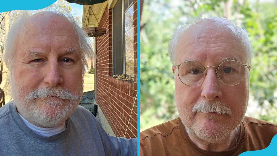 Mark Stoddard is taking a selfie on a sunny day (L). He is under a tree (R) Mark Stoddard is taking a selfie on a sunny day (L). He is under a tree (R)