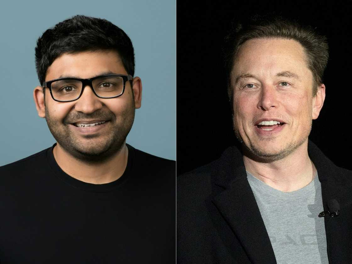 Former Twitter CEO Parag Agrawal (L) is among those suing new owner Elon Musk (R) Former Twitter CEO Parag Agrawal (L) is among those suing new owner Elon Musk (R)