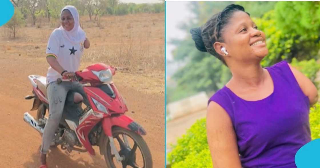Physically challenged Ghanaian lady rides a motorbike with one hand Physically challenged Ghanaian lady rides a motorbike with one hand