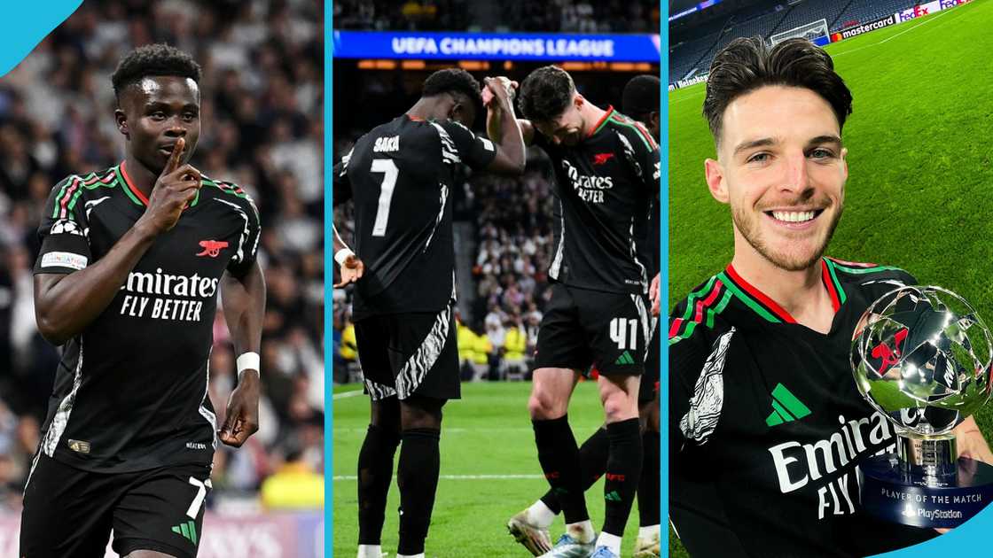 Real Madrid, UEFA Champions League, Arsenal, Bukayo Saka, Declan Rice, Santiago Bernabeu Real Madrid, UEFA Champions League, Arsenal, Bukayo Saka, Declan Rice, Santiago Bernabeu