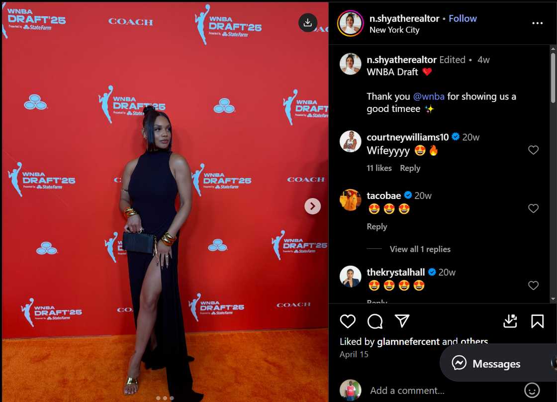 Courtney Williams' sweet comment on N'Shya's Instagram post. Courtney Williams' sweet comment on N'Shya's Instagram post.