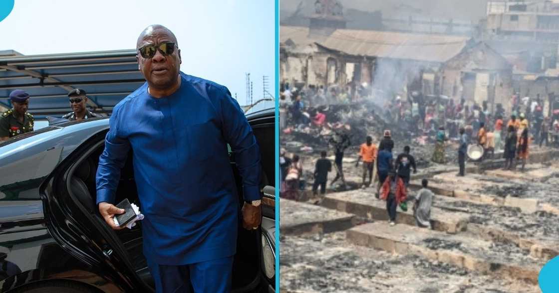 President John Mahama, Kantamanto market, fire outbreak, traders, AICC President John Mahama, Kantamanto market, fire outbreak, traders, AICC