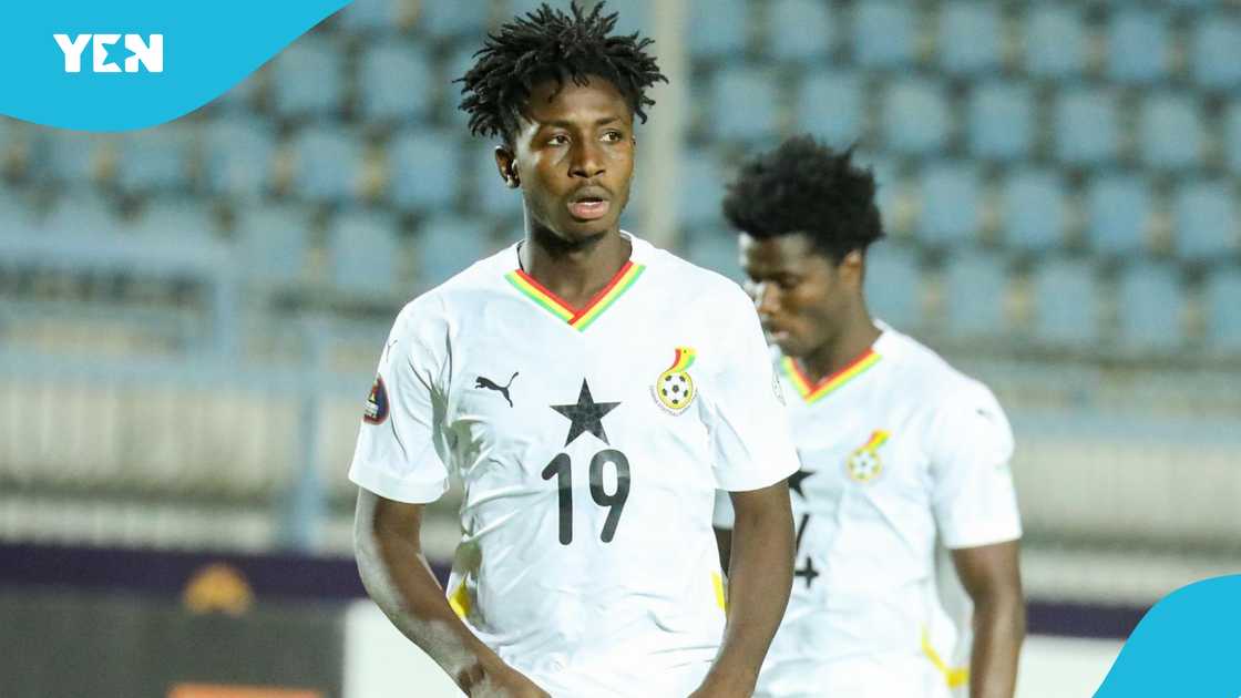 Dreams FC striker Aziz Musibau scored Ghana's first goal at the ongoing U-20 AFCON. Photo credit: @ghanafaofficial/X.