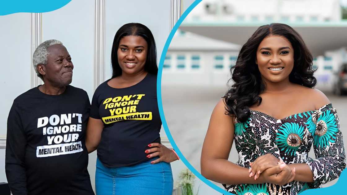 Abena Korkor and her late father (L), and she poses outside (R). Abena Korkor and her late father (L), and she poses outside (R).