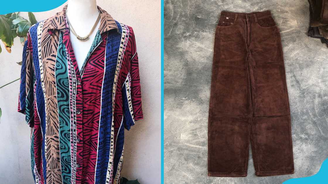 A vintage button-up shirt and corduroy pants A vintage button-up shirt and corduroy pants