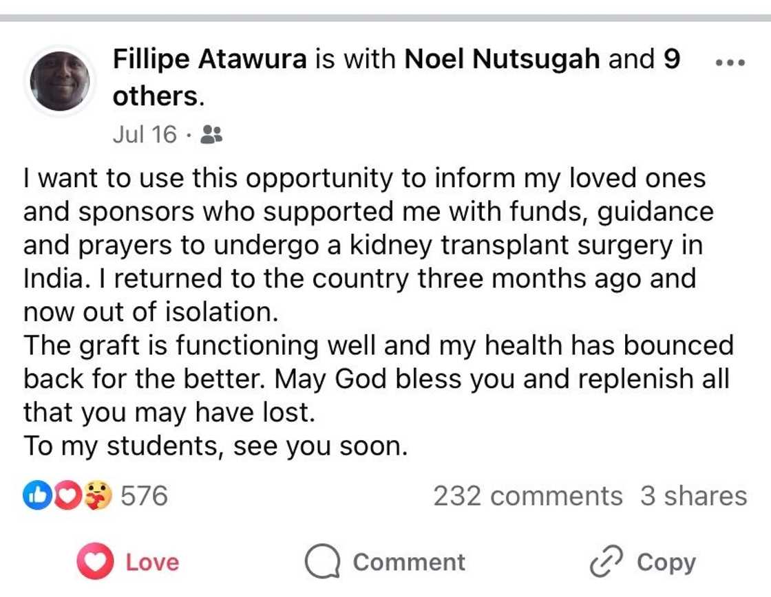 Philip Atawurah, UniMAC-GIJ, University education, lecturer, kidney failure, kidney transplant Philip Atawurah, UniMAC-GIJ, University education, lecturer, kidney failure, kidney transplant