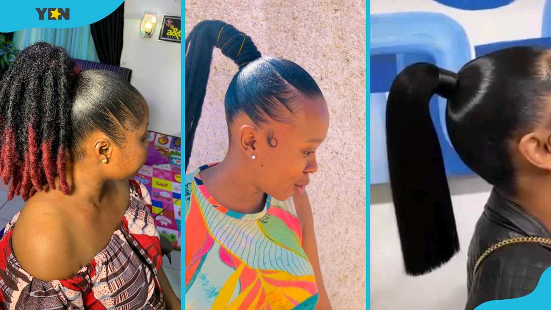 Women with various ponytail packing gel styles Women with various ponytail packing gel styles