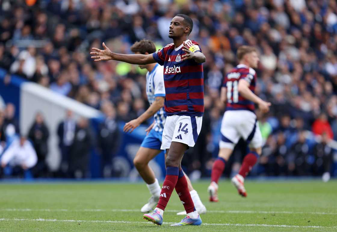 Alexander Isak of Newcastle United celebrates scoring his team's first goal during the Premier League match between Brighton & Hove Albion FC and Newcastle United FC at Amex Stadium on May 04, 2025 Alexander Isak of Newcastle United celebrates scoring his team's first goal during the Premier League match between Brighton & Hove Albion FC and Newcastle United FC at Amex Stadium on May 04, 2025