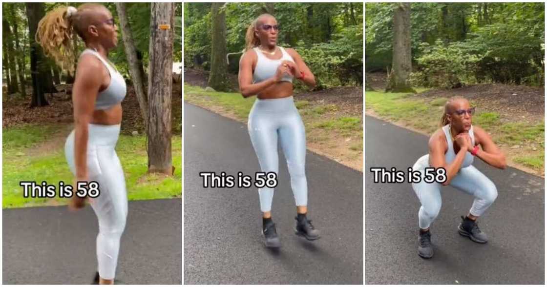 Work out, 58-year-old woman, banging figure