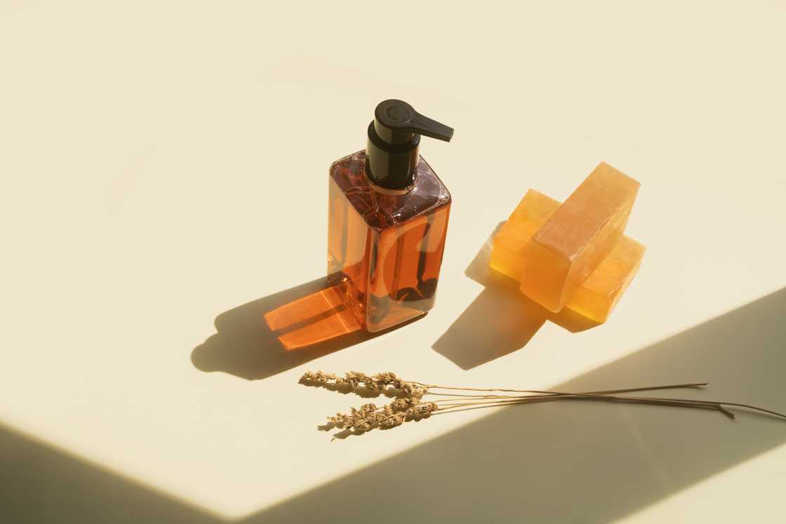 High-angle view of homemade glycerin soap on a pastel background High-angle view of homemade glycerin soap on a pastel background