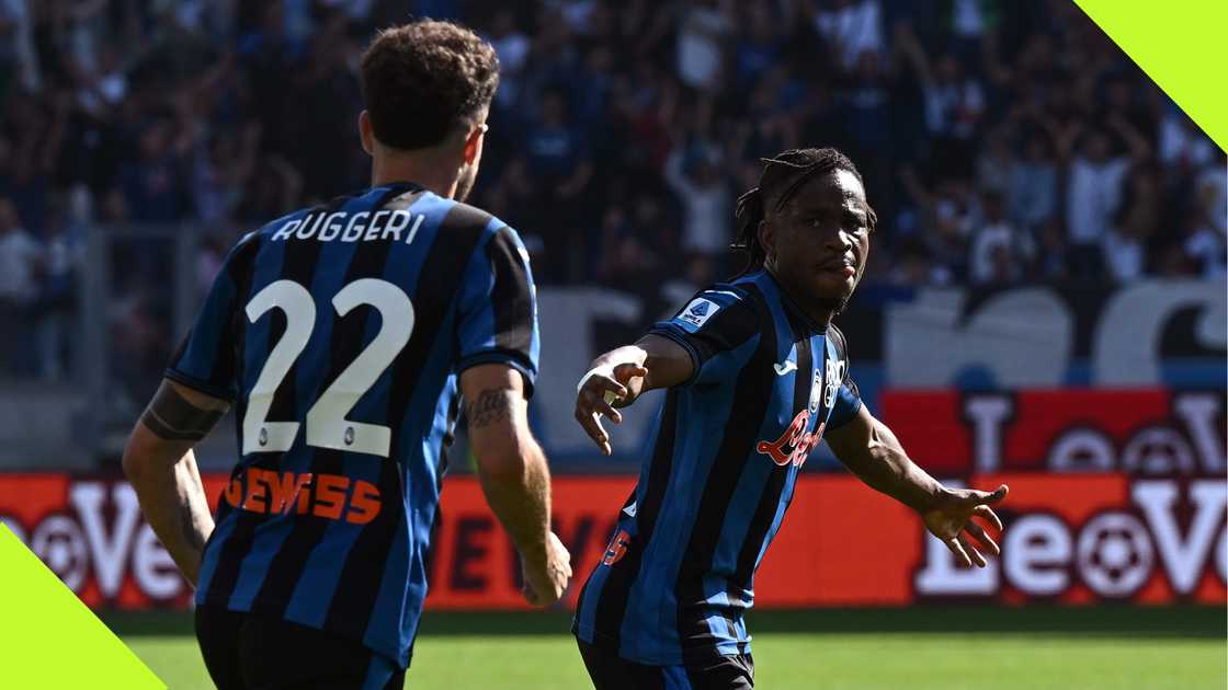 Ademola Lookman celebrates after scoring for Atalanta against Fiorentina.