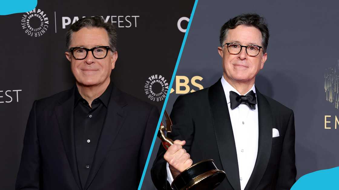 Stephen Colbert at Paley Fest LA 2024 (L) and during the 73rd Primetime Emmy Awards at L.A. LIVE (R). Stephen Colbert at Paley Fest LA 2024 (L) and during the 73rd Primetime Emmy Awards at L.A. LIVE (R).