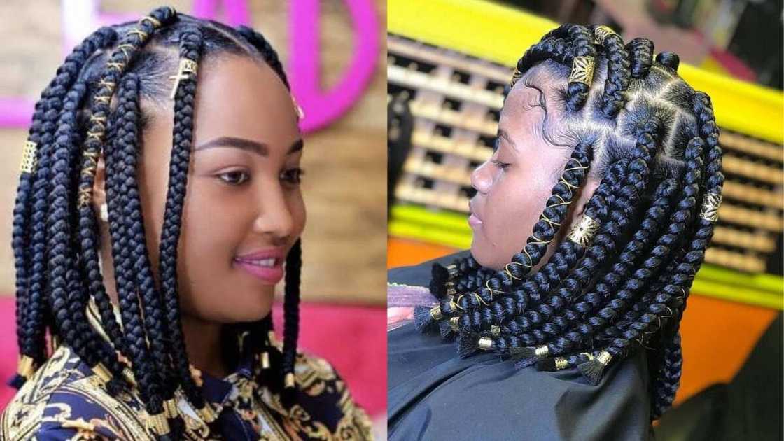 Ladies wearing Afro kinky bob-braids