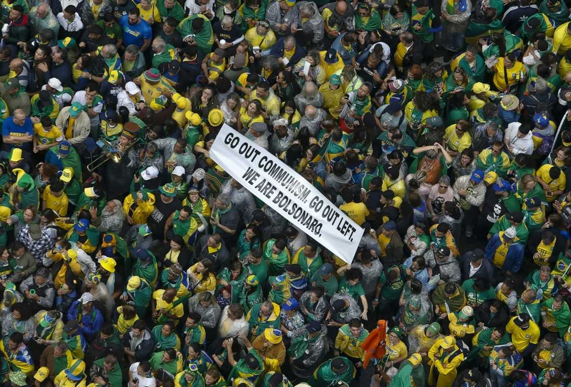 Supporters of Brazilian President Jair Bolsonaro celebrate Brazil's 200th anniversary of independence, along Paulista Avenue in Sao Paulo, Brazil, on September 7, 2022