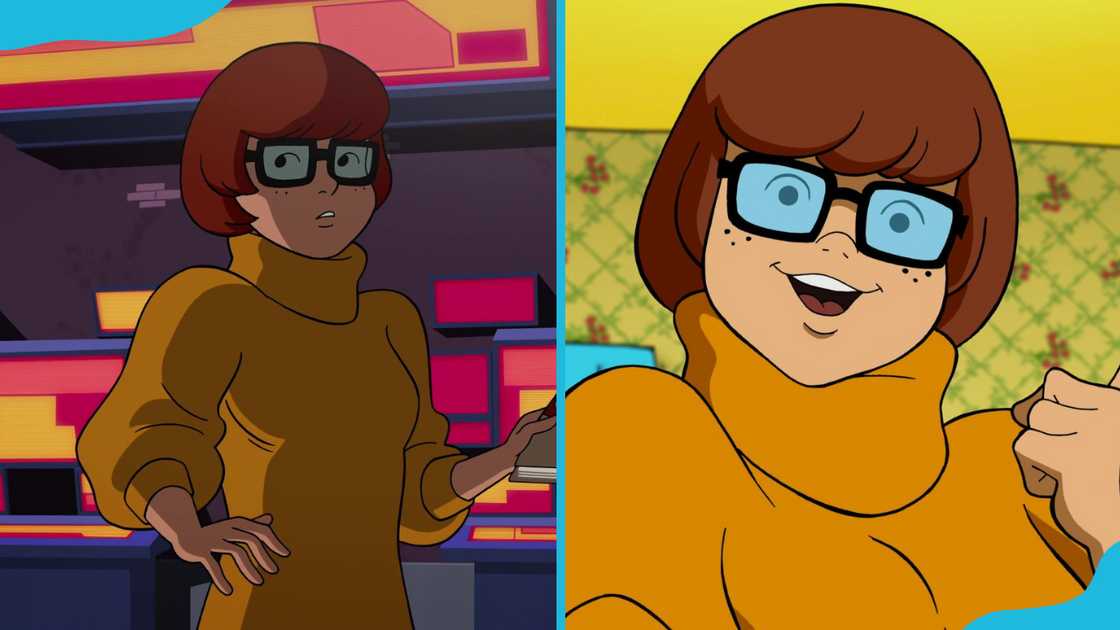 Velma Dinkley in two separate scenes of the Scooby Doo series.