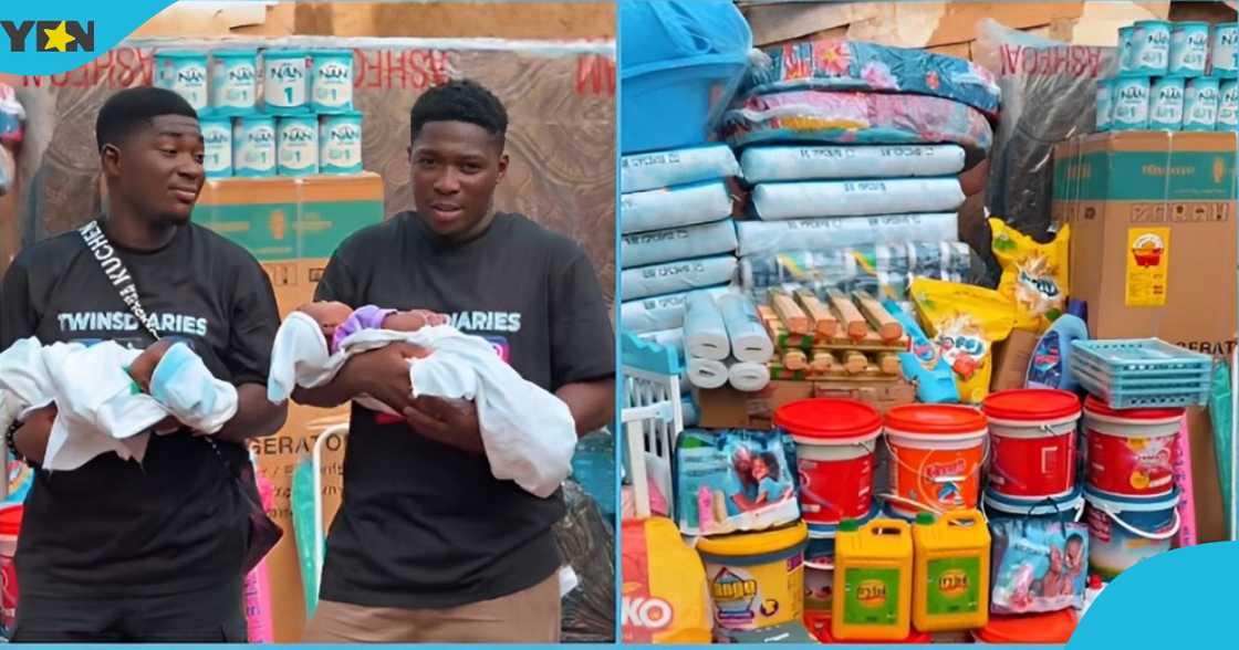 Photo of Ghanaian twin brothers Patrick Mensah and Fredrick Mensah donating some baby items.