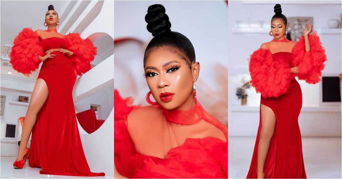 Selly Galley Drops Wild Photos as she Shows off her Thighs in Stunning Red Dress