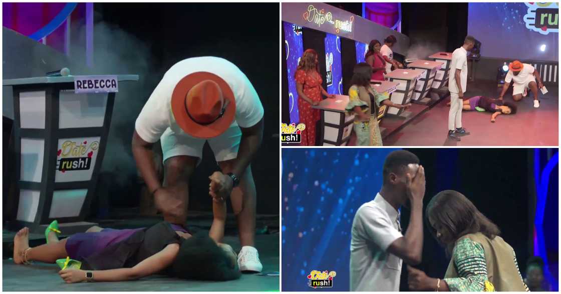 Rebecca collapses on DateRush stage Rebecca collapses on DateRush stage