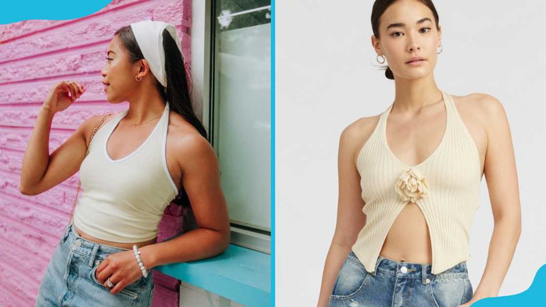 Halter tops in different shades of brown. Halter tops in different shades of brown.