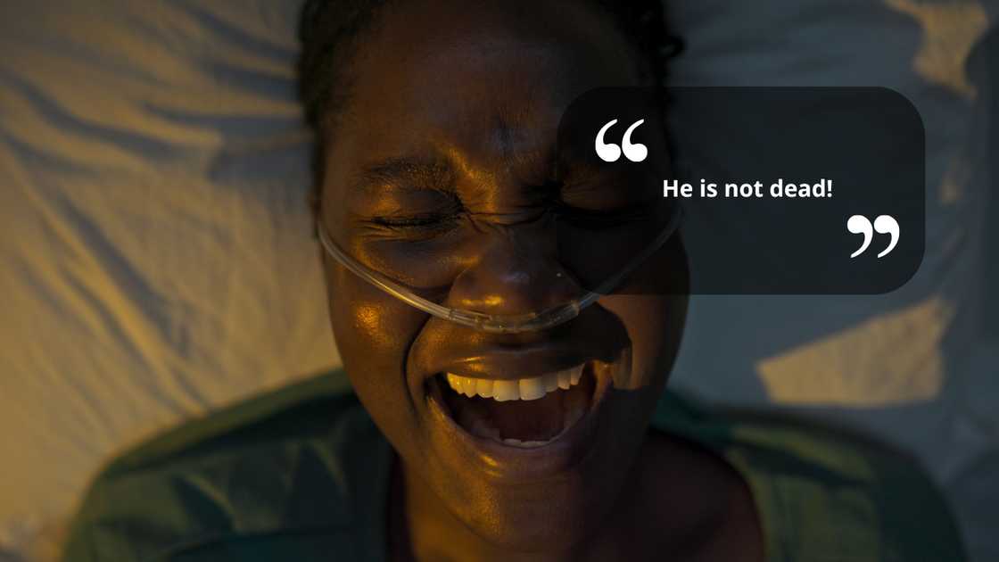 A woman shouting in a hospital bed A woman shouting in a hospital bed