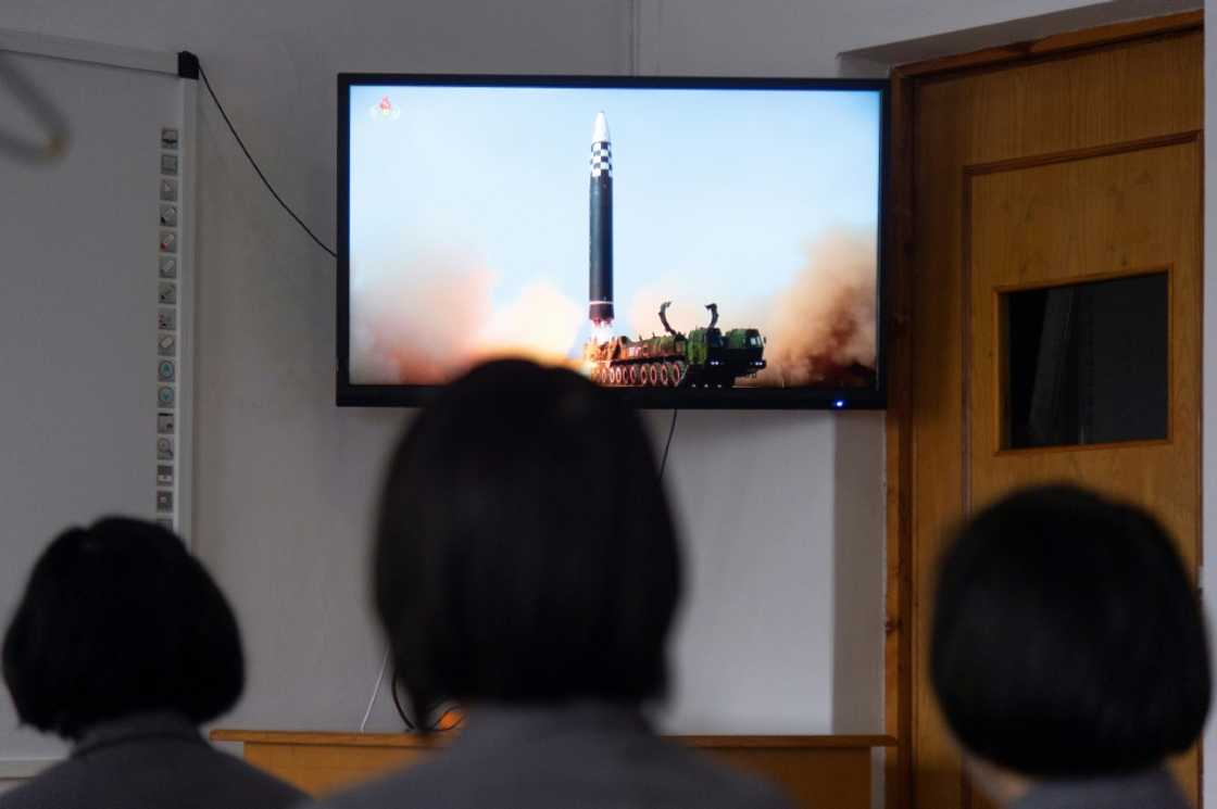 North Korean students watch footage of the March 2022 launch of the Hwasong-17 missile -- Pyongyang's first ICBM test since 2017 North Korean students watch footage of the March 2022 launch of the Hwasong-17 missile -- Pyongyang's first ICBM test since 2017