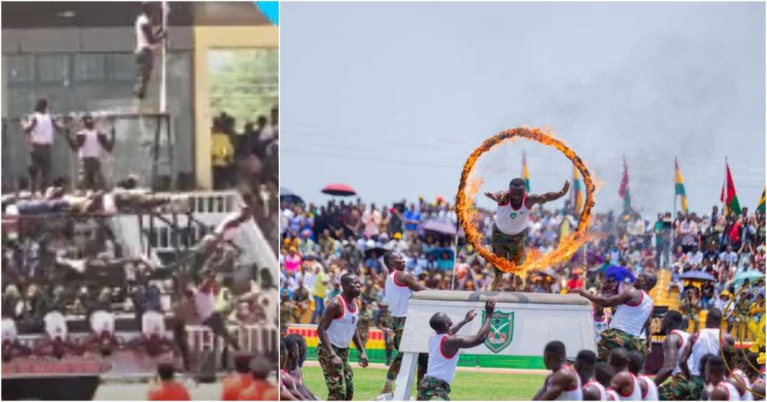 A soldier fell during a stunt drill at the Independence Day celebrations A soldier fell during a stunt drill at the Independence Day celebrations