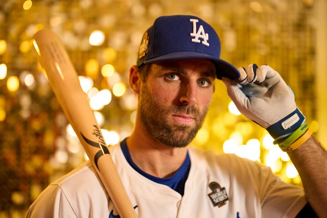 Chris Taylor poses for a photo during the workout day before the 2024 World Series