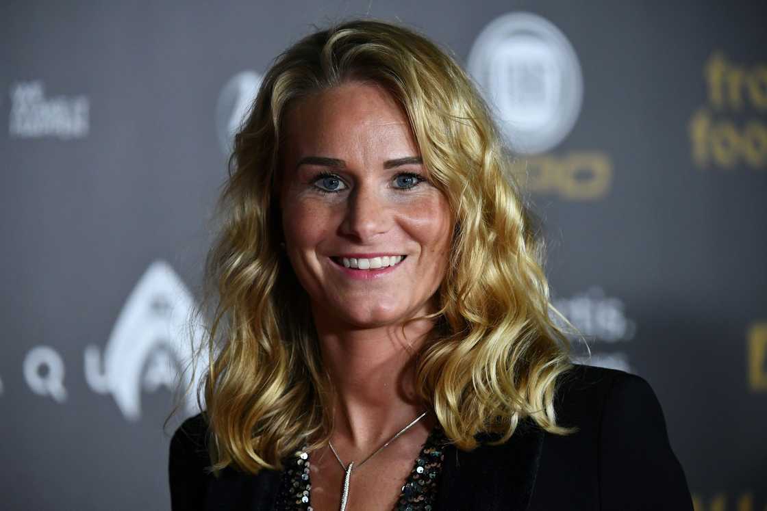 Amandine Henry poses upon arrival at the Ballon d'Or award ceremony