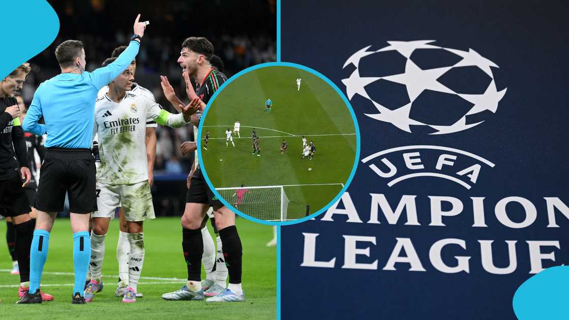 UEFA has revealed why Real Madrid were not awarded a penalty against Arsenal. Photos by David Ramos/Getty, @MadridFilmz/X and DeFodi Images/Getty. UEFA has revealed why Real Madrid were not awarded a penalty against Arsenal. Photos by David Ramos/Getty, @MadridFilmz/X and DeFodi Images/Getty.