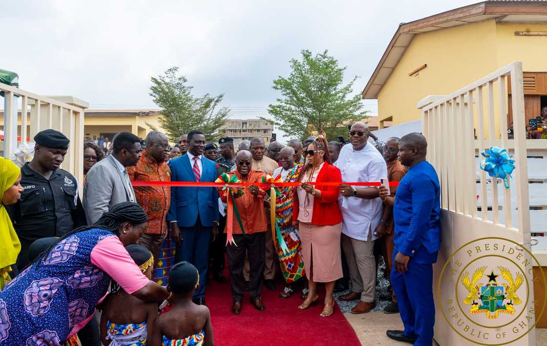 Nana Akufo-Addo was flanked by Adwoa Safo during the inauguration of the school. Nana Akufo-Addo was flanked by Adwoa Safo during the inauguration of the school.