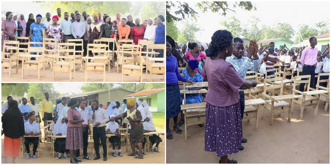 Reactions as man who resigned from bank work to become a teacher gifts school new chairs