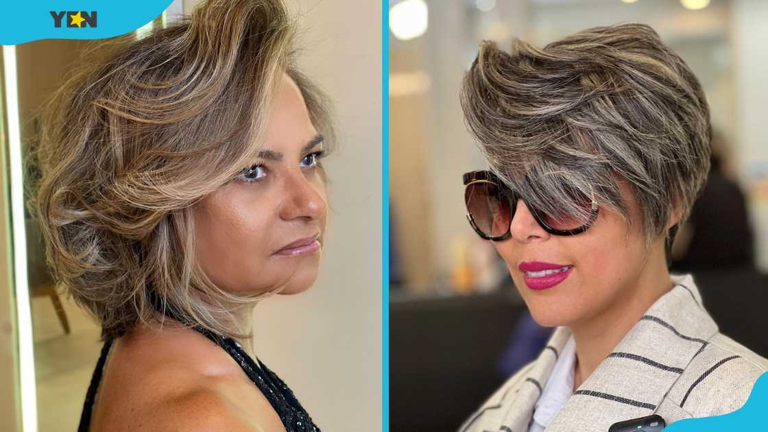 Butterfly haircut with warm highlights (L). Butterfly haircut blonde highlights (R) Butterfly haircut with warm highlights (L). Butterfly haircut blonde highlights (R)