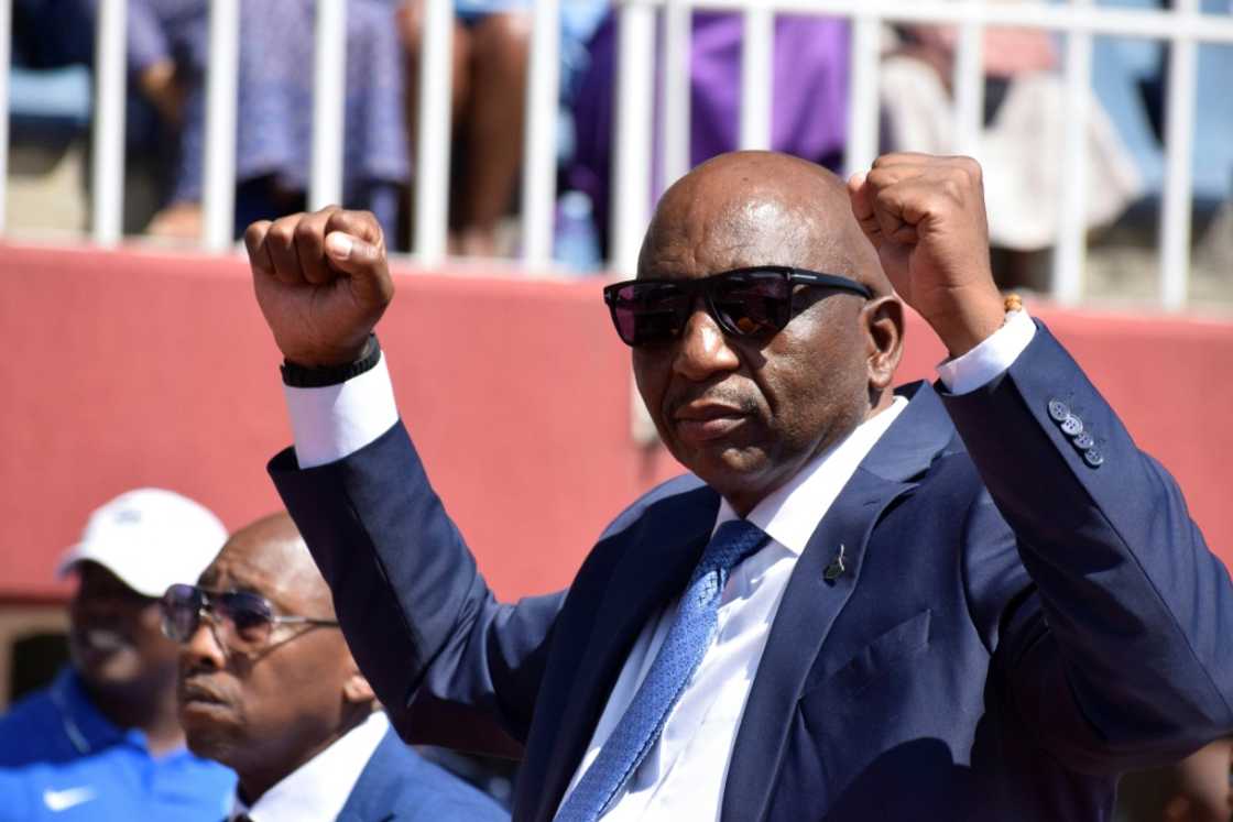Lesotho Prime Minister Sam Ntsokoane Matekane raises fists in celebration as he arrives at Setsoto stadium in Maseru on October 28, 2022 take oath. Lesotho Prime Minister Sam Ntsokoane Matekane raises fists in celebration as he arrives at Setsoto stadium in Maseru on October 28, 2022 take oath.