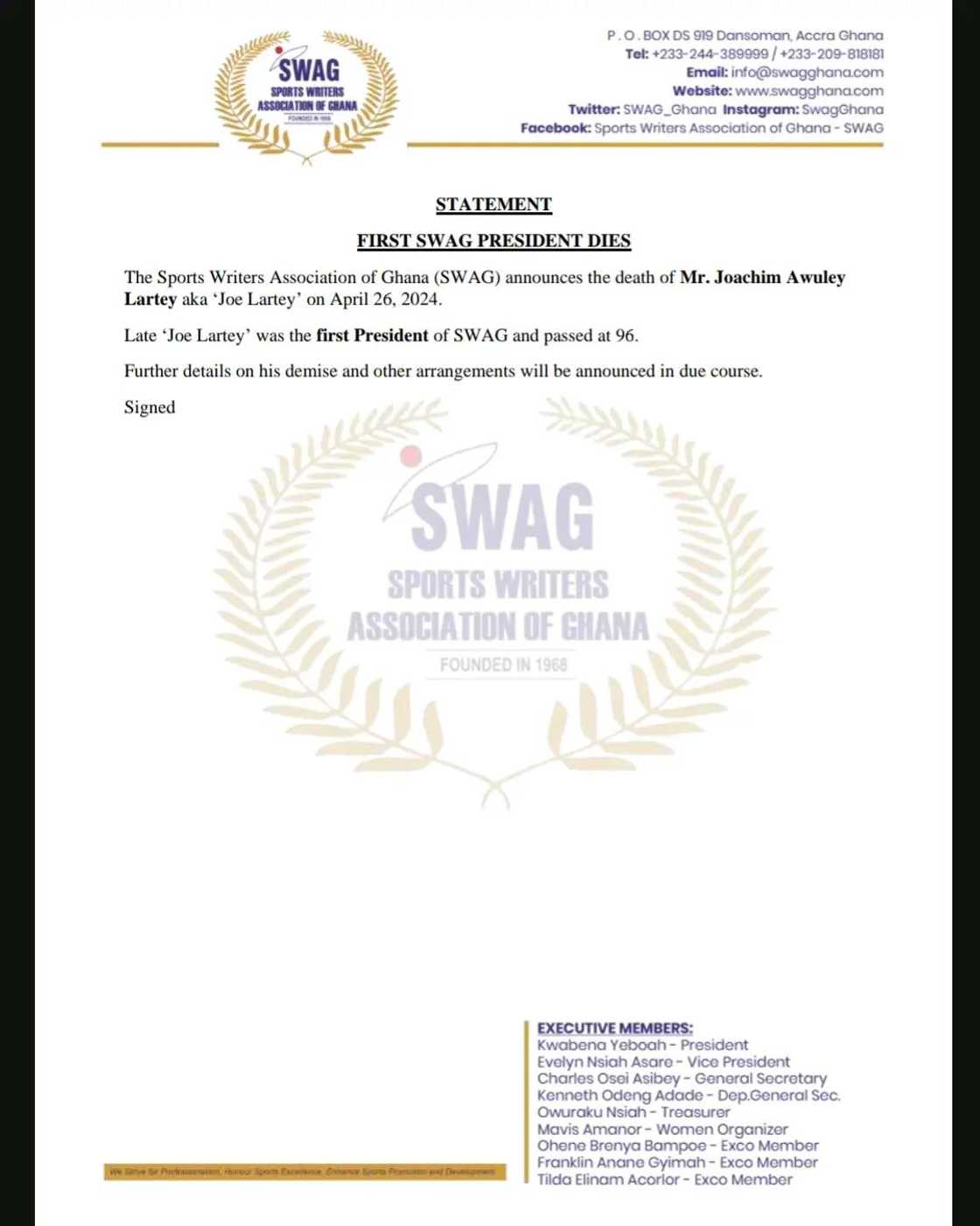 Ghanaian sports journalist Joe Lartey dead. Ghanaian sports journalist Joe Lartey dead.