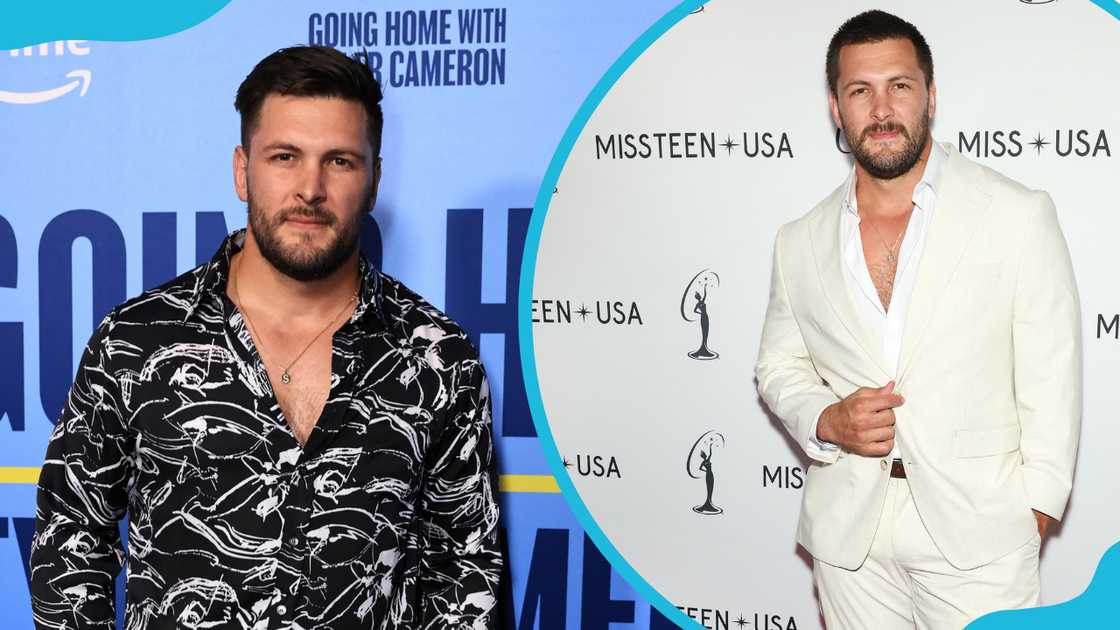 Davies attends the Tastemaker Event at Harriet's Rooftop (L). He attends the 73rd annual Miss USA Pageant (R). Davies attends the Tastemaker Event at Harriet's Rooftop (L). He attends the 73rd annual Miss USA Pageant (R).