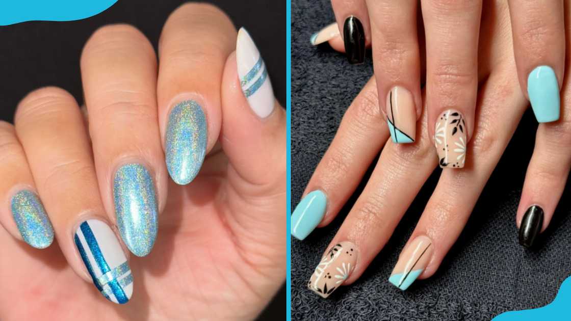 Geometric teal nail art Geometric teal nail art